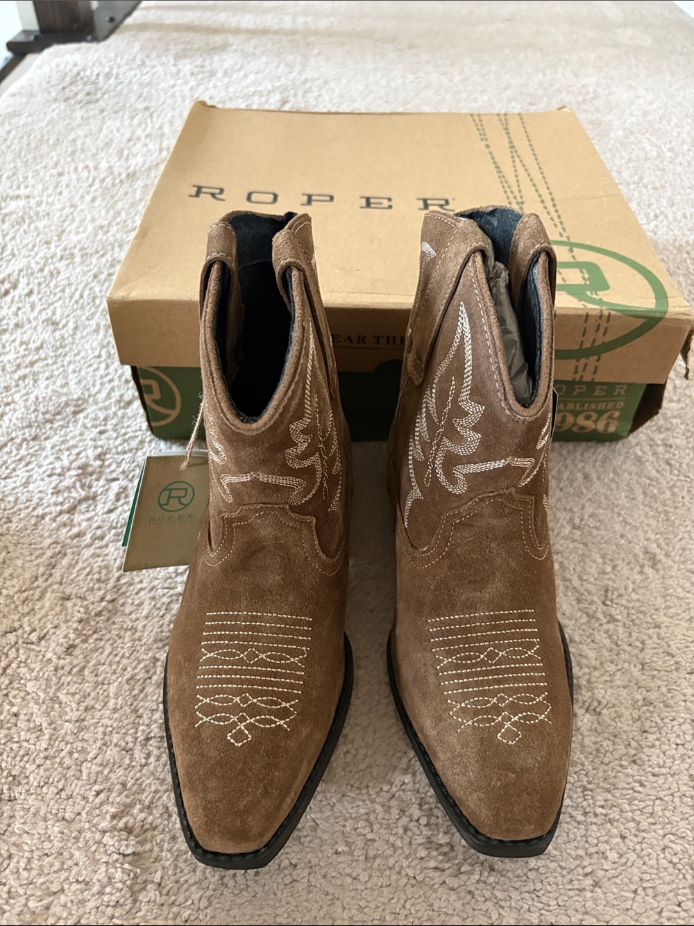 Roper women brown Suede Western Ankle Boots with Stitching